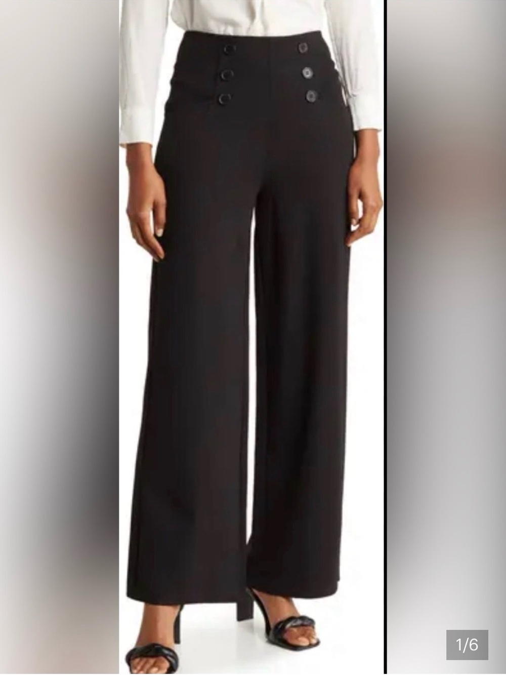 Max Studio NWOT Black High-Waist Wide Leg Pants with Buttons Nautical Sailor L